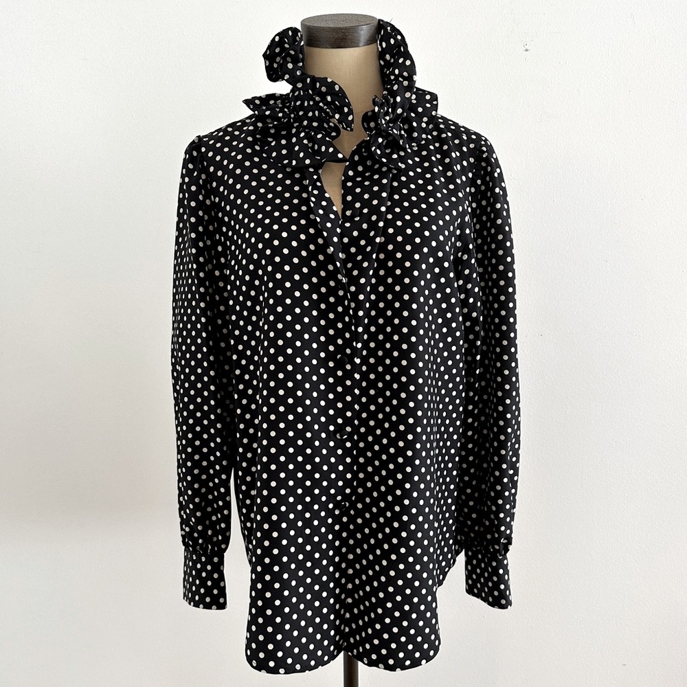 Marc Jacobs Black & White 100% Silk Polka Dot Blouse Size 6